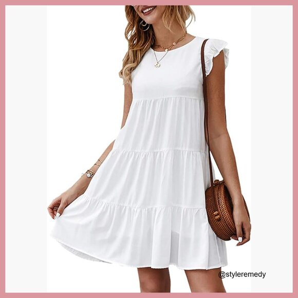 Dresses & Skirts - Sleeveless Ruffle Sleeve Babydoll Mini Dress with Button Closure